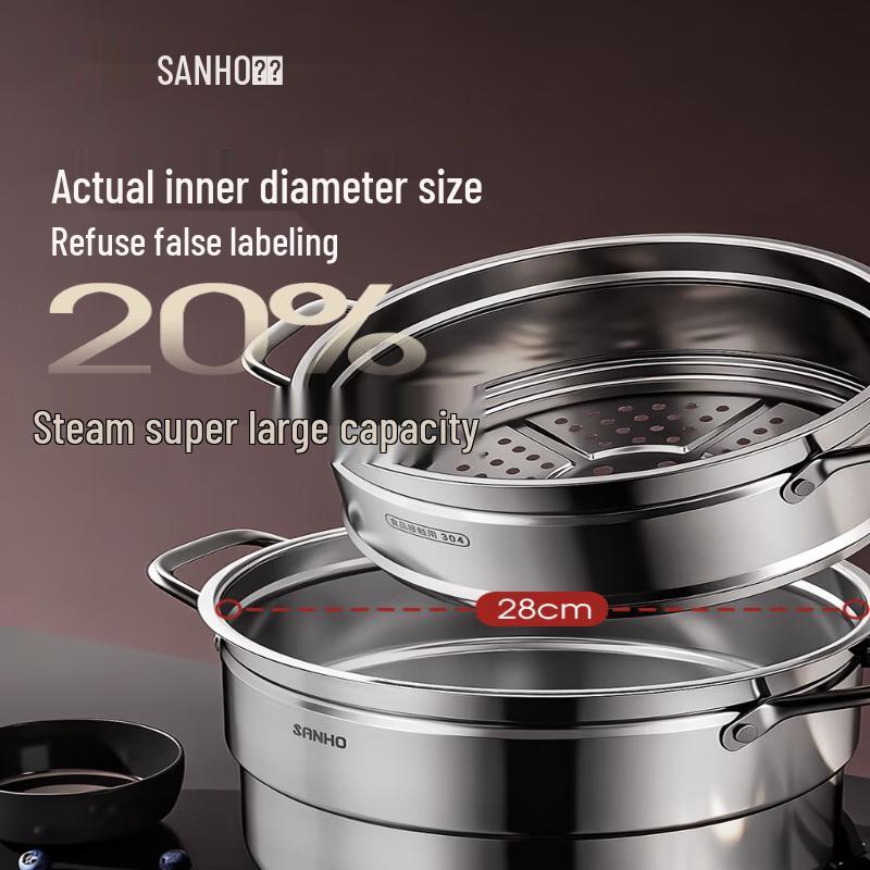 Sanhe 28cm 3-Layer 304 Stainless Steel Steamer Pot