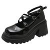 Rimocy Patent Leather Ankle Strap Lolita Shoes Women Thick Heels Platform Mary Janes Woman Sweet Lovely High Heeled Pumps 2024