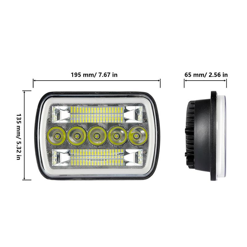 Vierkante 7-inch Koplampen 5x7 Met Opening Angel Eye Tweekleurig Groot- en Dimlicht Lamp Voor Jeep Wrangler Off-road Truck DRL Koplampen