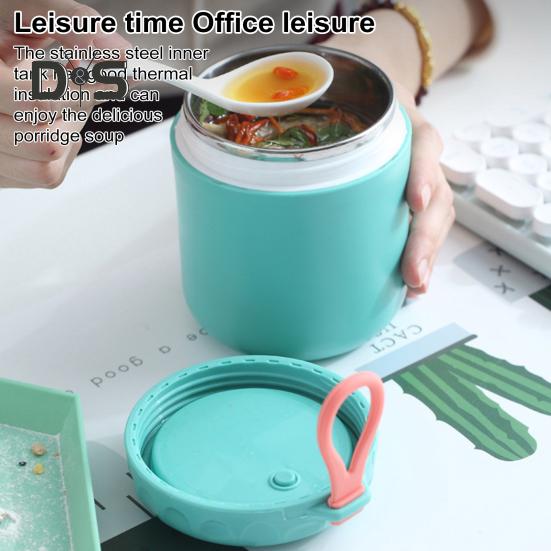 Soup Thermal Jar for Kids 401-500ml Insulated Stainless Steel Food Container Leakproof Wide Mouth Vacuum Lunch Cup with Handle for Hot Cold Food