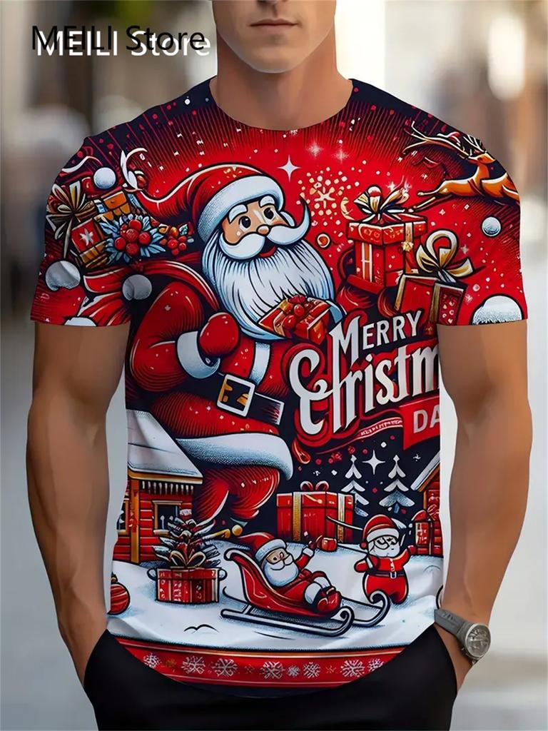 Christmas Unisex's T Shirt Funny 3d Santa Claus Print T Shirts Casual Pullover Short Sleeve Fashion Shirts Graphic Tees Sweatshirt
