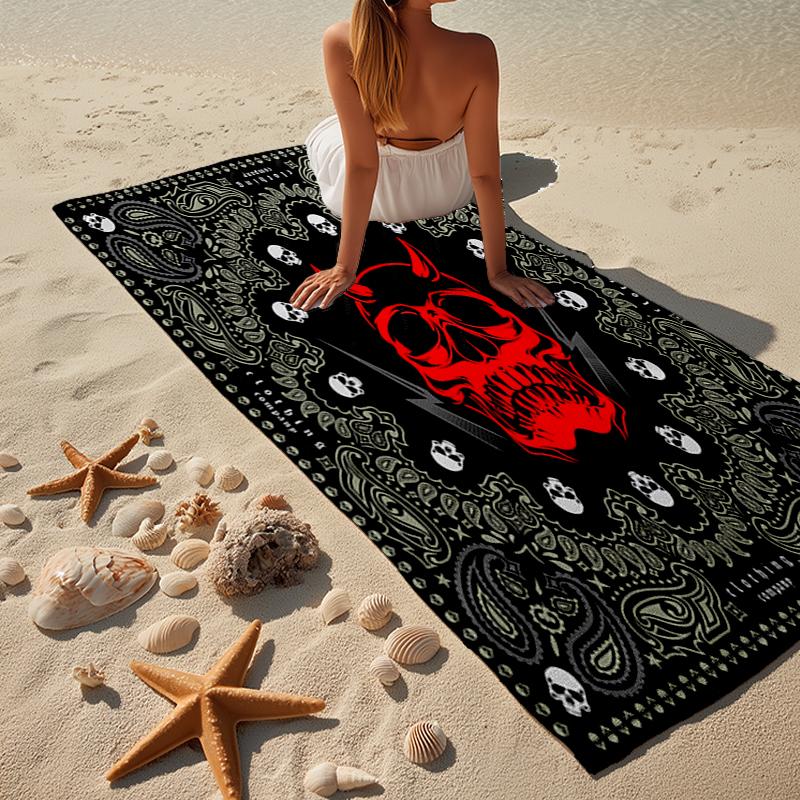 Eerie Blue Skull Artwork Beach Towel, Super Soft Microfiber, Gift for Her/Him, Birthday, for Pool, Beach, Travel, Home Decor Fan Gifts