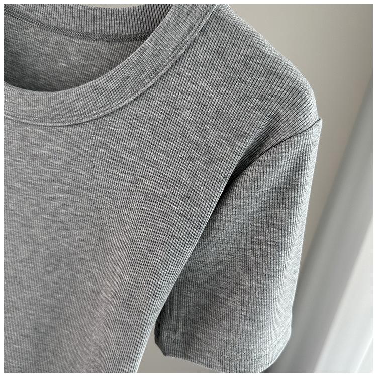 Standard Shoulder Short Sleeve Tee Modal Ribbed Loose Casual Basic Top Stretchy Slim Base Layer Soft Ribbed Fabric Good For Inner And Outer Wear Top