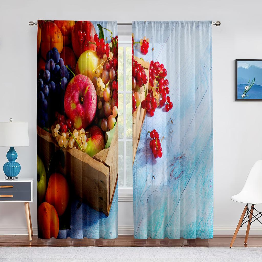 Fruits Colorful Food Pattern Sheer Curtain for Living Room Voile for Window Blinds Bedroom Decor Tulle Drape Kitchen Curtains