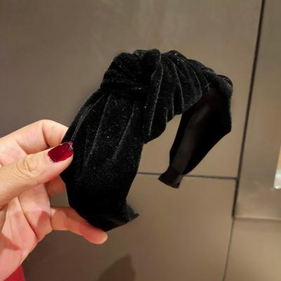 PROLY New Fashion Women Hairband Autumn Winter Turban Wide Side Soft Golden Velvet Headband For Adult Solid Classic Headwear