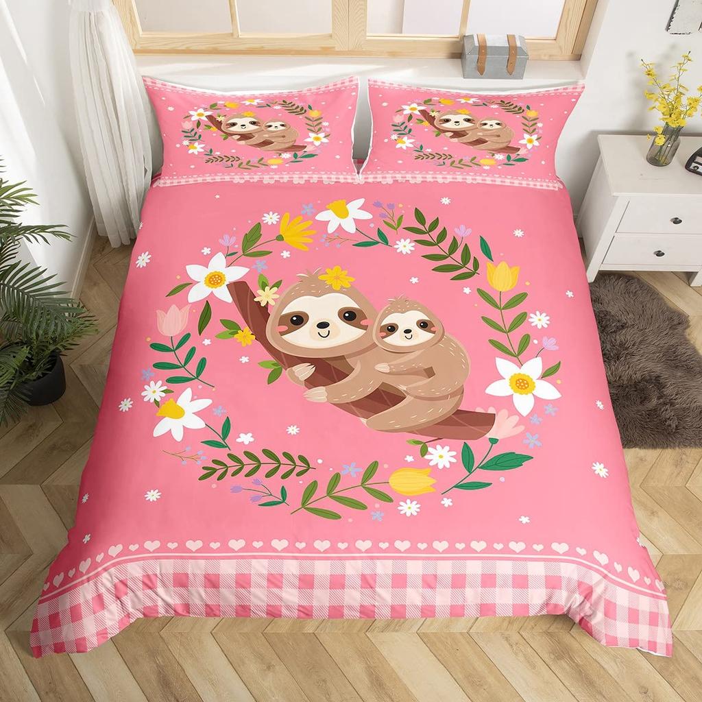 Kawaii Kaninchen Bettbezug Cartoon Tier Bettwäsche Set Geometrie Gitter Kariert Bettdeckenbezug Bunte Blumen Schmetterling Bettset