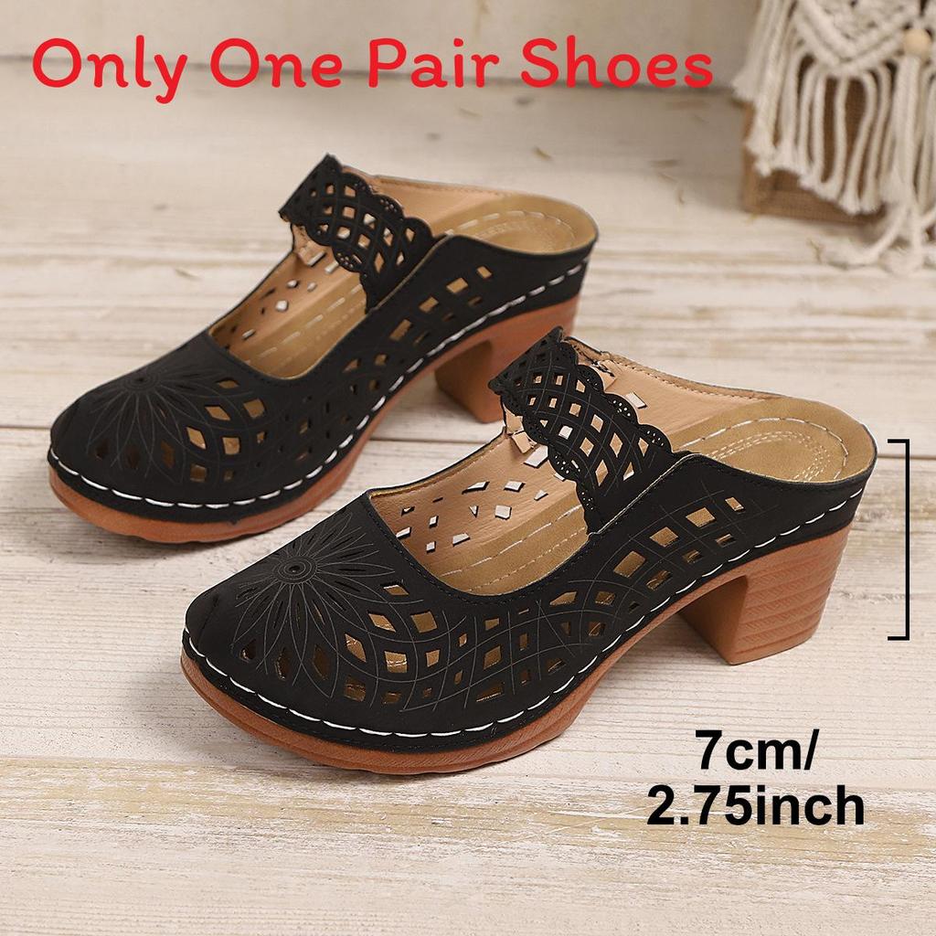 Womens Peep Toe Chunky Heel Mules With Pu Upper For Summer Wear