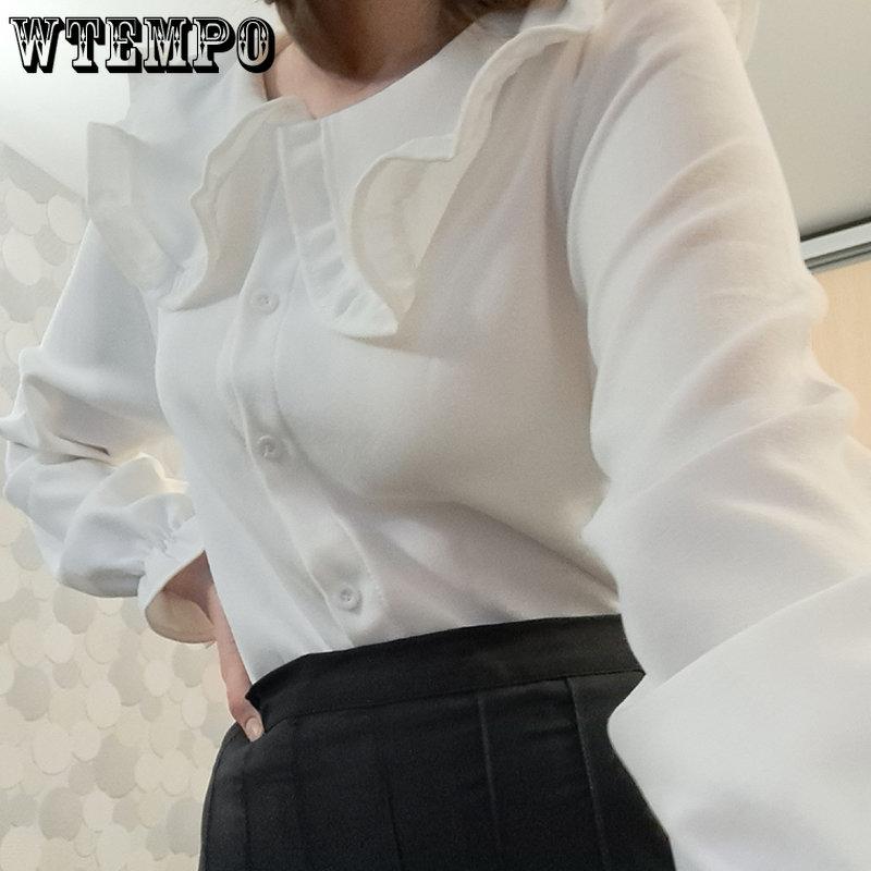 WTEMPO Camicie con colletto alla Peter Pan da donna, studentesse coreane, kawaii, adorabili, top quotidiani, abbigliamento casual, camicette solide