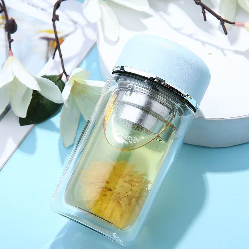 OLOEY Women s Double-Layer Portable Anti-Scald Glass Cup