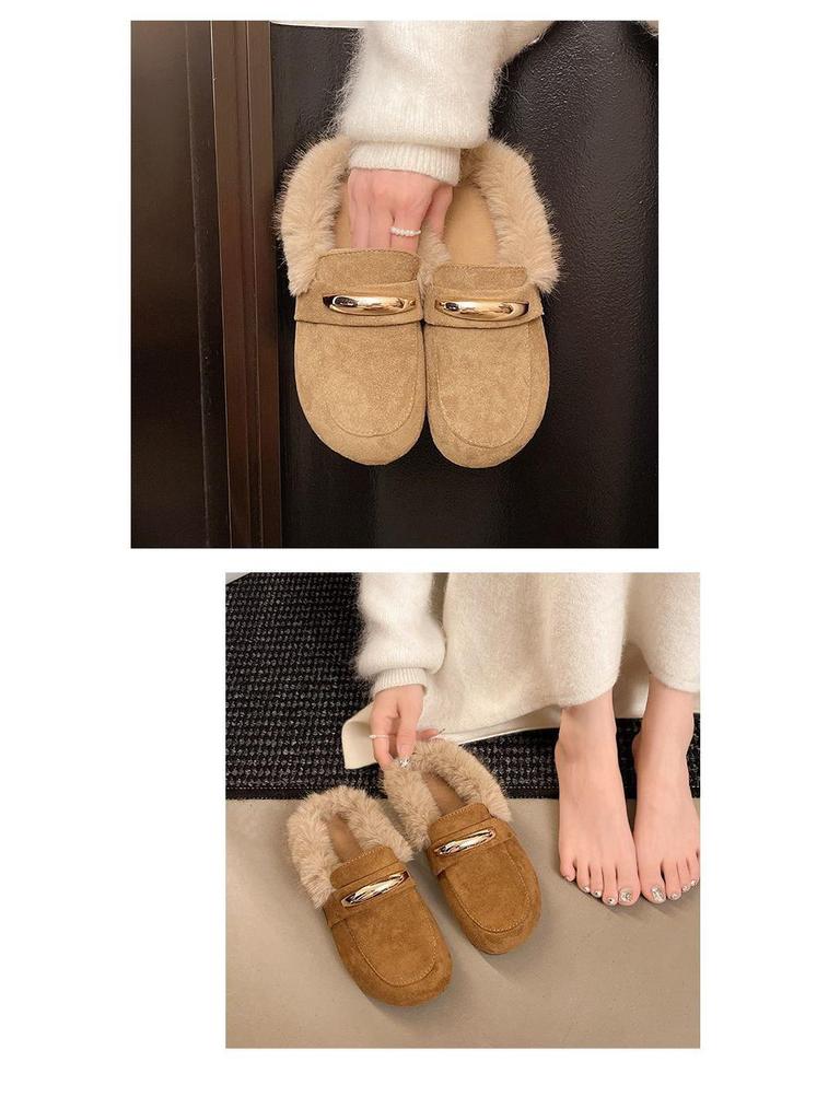 Birkenstock Women's Baotou Furry Slip-On Slippers - Autumn/Winter Style with Thick Sole and Height Increase