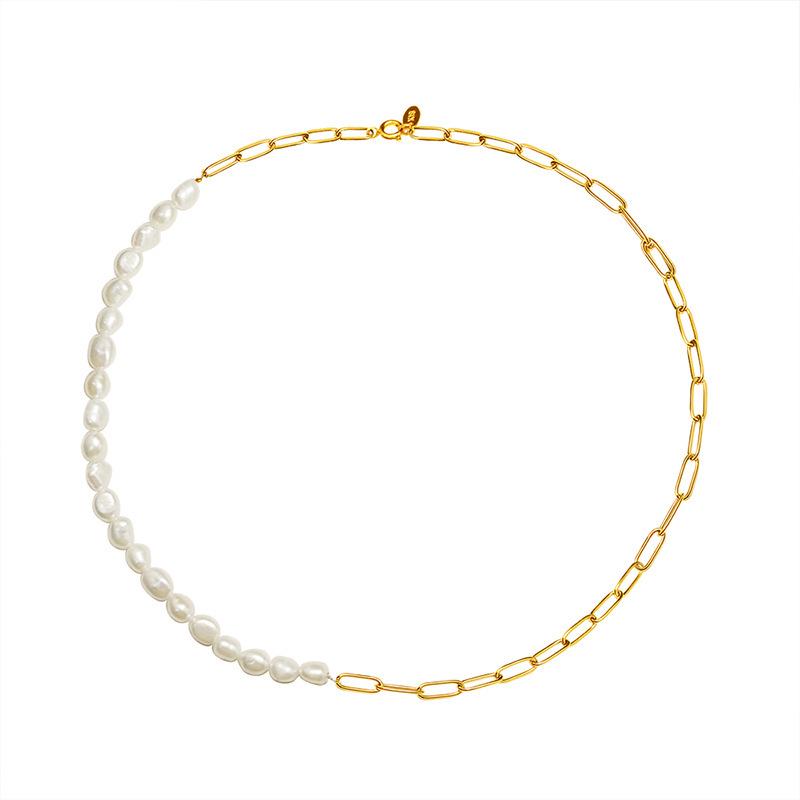 18K Gold-Plated Titanium Necklace with Freshwater Pearl Splice