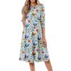 Women's Loose Casual And Fashionable Round Neck Seven Quarter Sleeved Printed Mid Length Dress