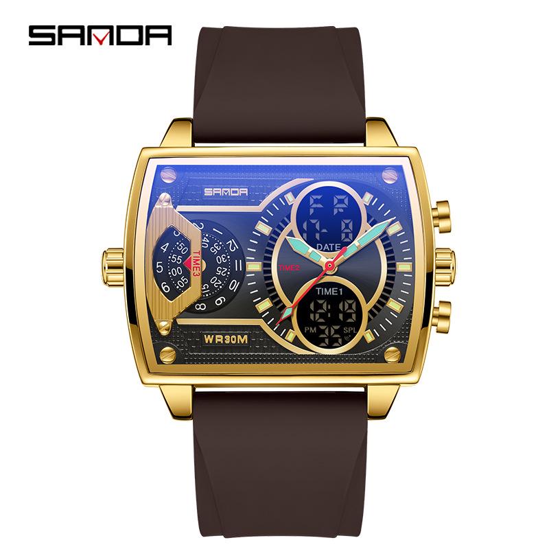 Sanda Fashionable Men's Square Multifunctional Waterproof Sports Quartz Watch
