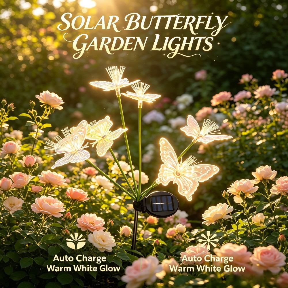 2PCs Colorful Multi-Head Solar Butterfly Stake Lights 2 Modes Waterproof Outdoor Garden Pathway Landscape Decor Lamp