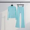 Womens Stand Collar Jacket Flared Pants Set Casual Sporty All-Match Yoga Outfit