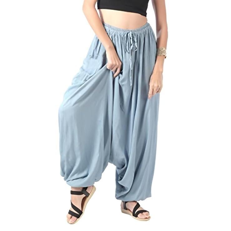 Pantaloni de vară largi pentru femei din raion, cu talie elastică, cu picior larg, pantaloni harem