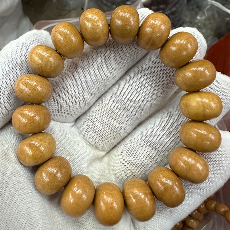 Ethnic Style Peach Wood Bead Bracelet - Single Circle, Unisex Buddhist Rosary 1.5