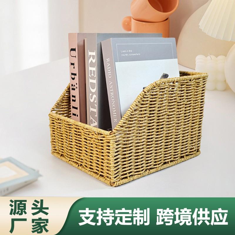 Geflochten-Optik Schrägöffnungs-Aufbewahrungskorb Wohnzimmer Schreibtisch Unordnung Schlafzimmer Buchorganisator Küche Obst Kosmetikhalter