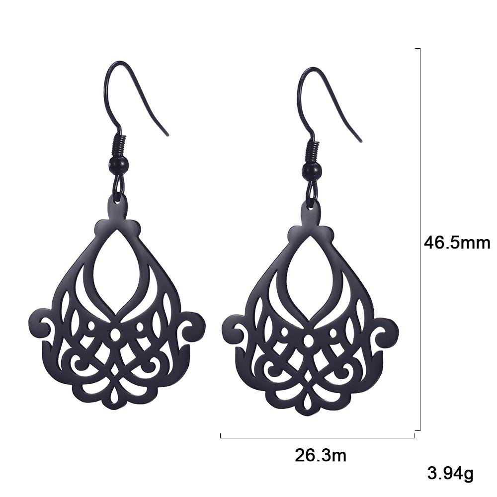 Filigree Dangle Drop Earrings Bohemian Stainless Steel Black Gold Hollow Vintage Pendant Earrings for Woman Gifts