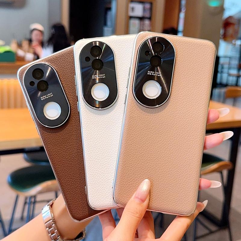 For Vivo V31 5G/V40 Pro/V50/V50 Pro/V60/X200 FE Case Lychee Pattern Leather Metal Alloy Camera Frame Protection Back Case Cover