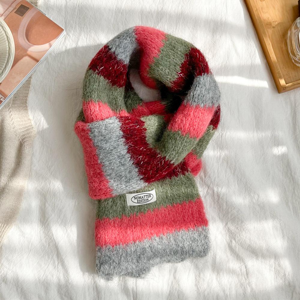 Korean version contrasting stripes college style including knitted scarf women's autumn and winter warm versatile couple wool scarf