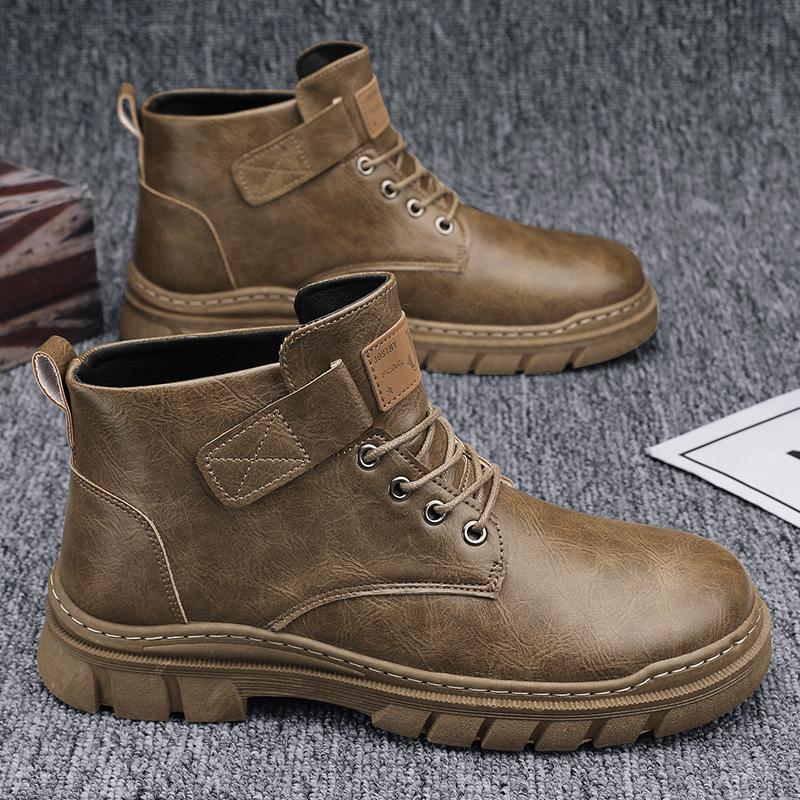 Autumn and Winter British Martin Boots Trendy High-top Leather Boots Snow Velvet Thermal Cotton Shoes