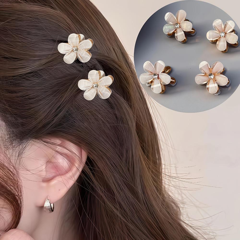 2pcs White Petal Styling Hairpin, Pearlescent Texture Shiny Flower Heart, Women's Daily Sweet Hairstyle Embellishment, Fresh Wind Small Gift
