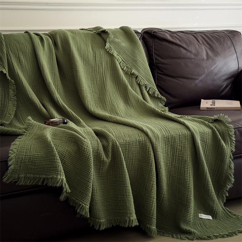 

Pure Cotton A-Class Tassel Throw Blanket for Mother & Baby - Lightweight Summer Nap Gauze Towel 80*130cm