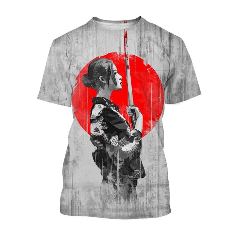 Japanese Art Geisha T-Shirt For Men Summer Vintage Tops Streetwear T Shirt Casual 3d Printed Personality Short Sleeve Tees