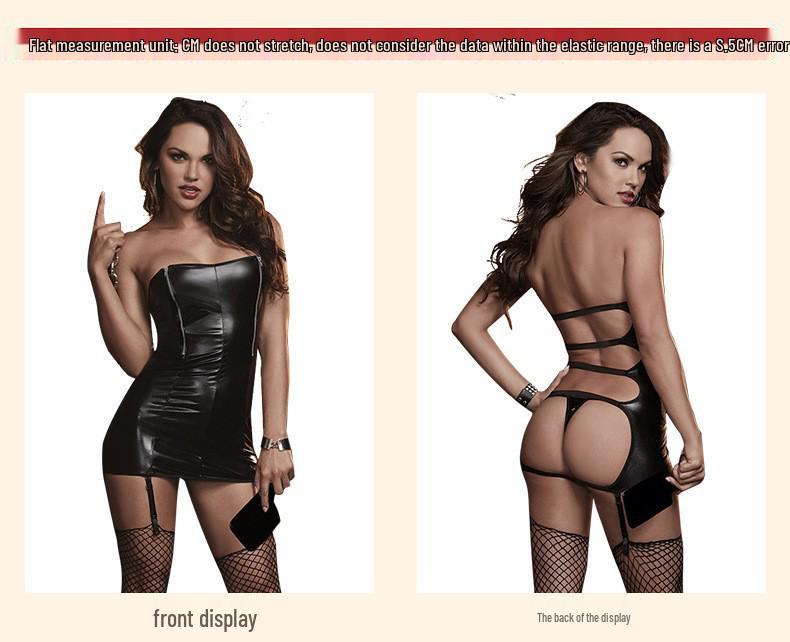 Sexy Strappy Cutout Faux Leather PU Backless See-Through Uniform