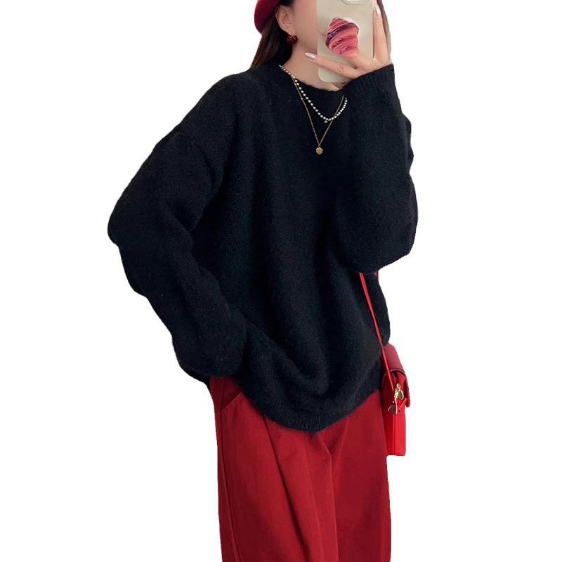 Women's Solid Color Round Neck Knit Sweater - Autumn/Winter 2026 Collection