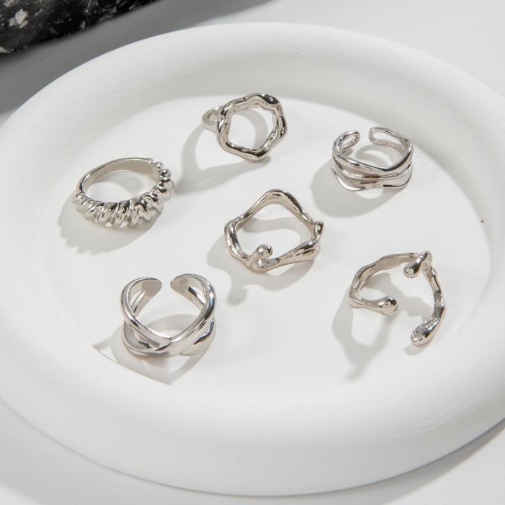 Fashion Exaggerated Smooth Irregular Lava Line Ring Set Open Ring Women's Fashion Jewelry Finger Ring