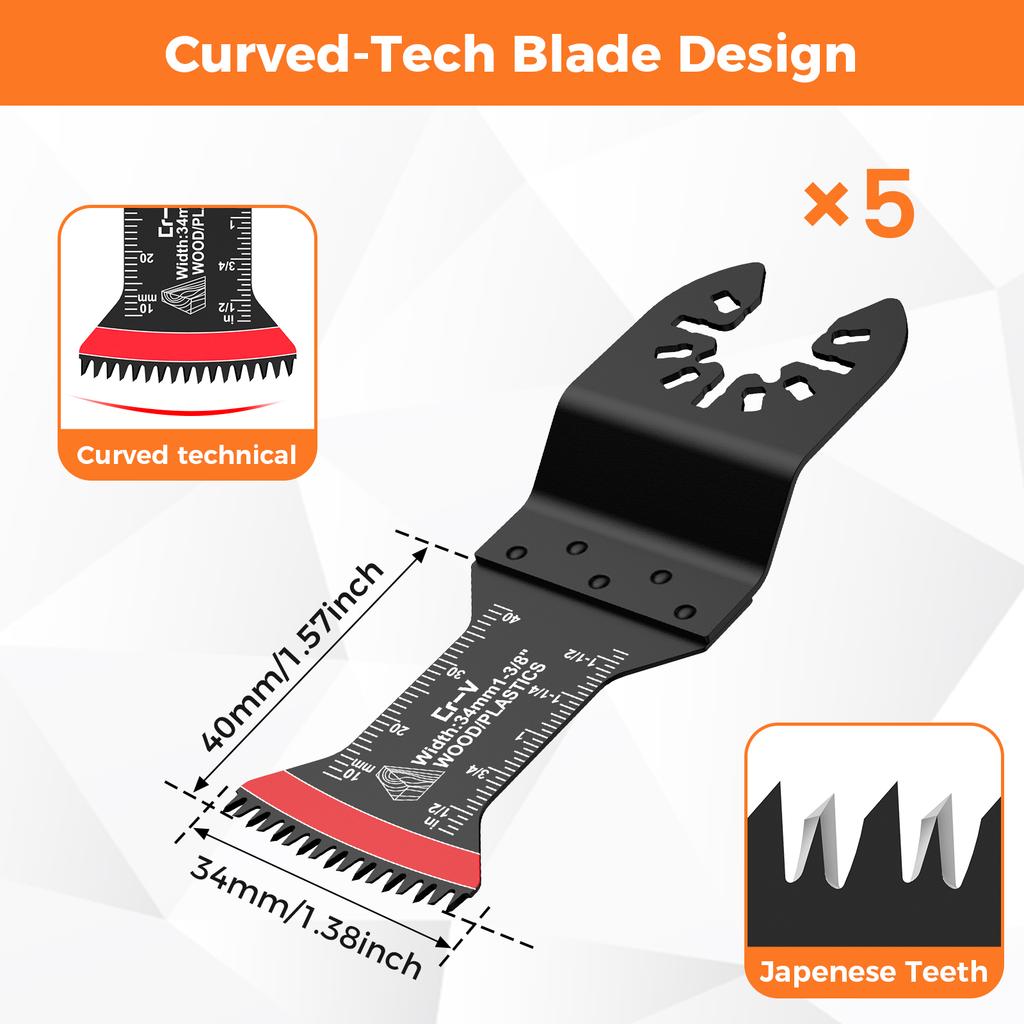 5Pcs Oscillating Saw Blades Set Triple Ground Universal Multitool Blades for Wood Plastic Metal Quick Cutting Oscillating Tool