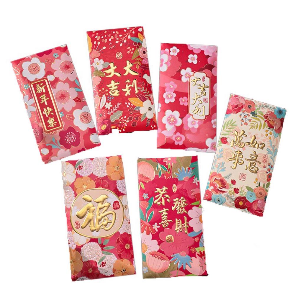 6Pcs/set Personalized Cartooon New Year Envelope Bag Removable Recyclable Lucky Red Pocket Thickened New Year Red Packet Weeding