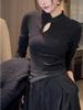 Women's Early Spring Chinese Style Stand Collar Frog Button Long Sleeve Slim Fit Shirt