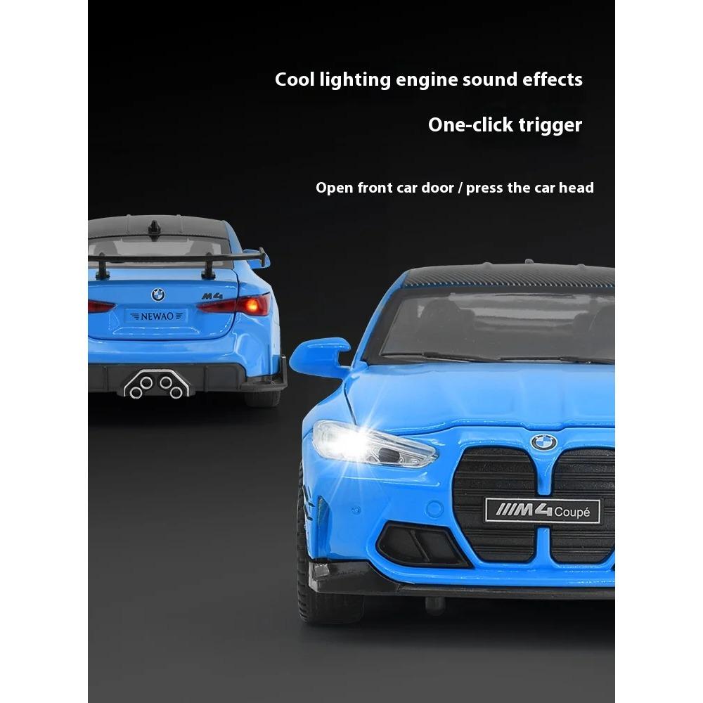 1/32 BMW M4 Coupe Sports Car Alloy Die Casting Metal Model Sound & Light Pull Back Toy Trendy Collect Ornament Boys Toy Present