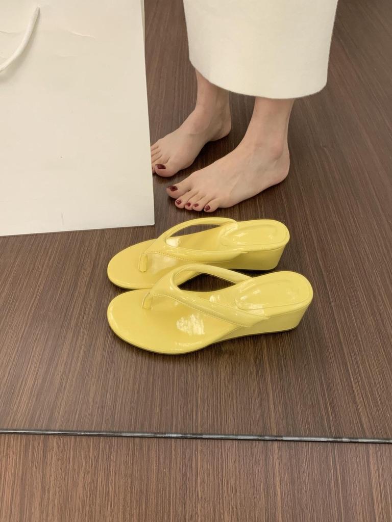 Beautiful pink leopard print wedge heel flip-flops shoes female new fairy high heel sandals