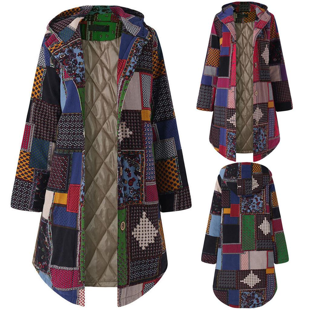 Dámské Vintage dámské fleecové tlusté kabáty s dlouhým rukávem a dlouhým rukávem