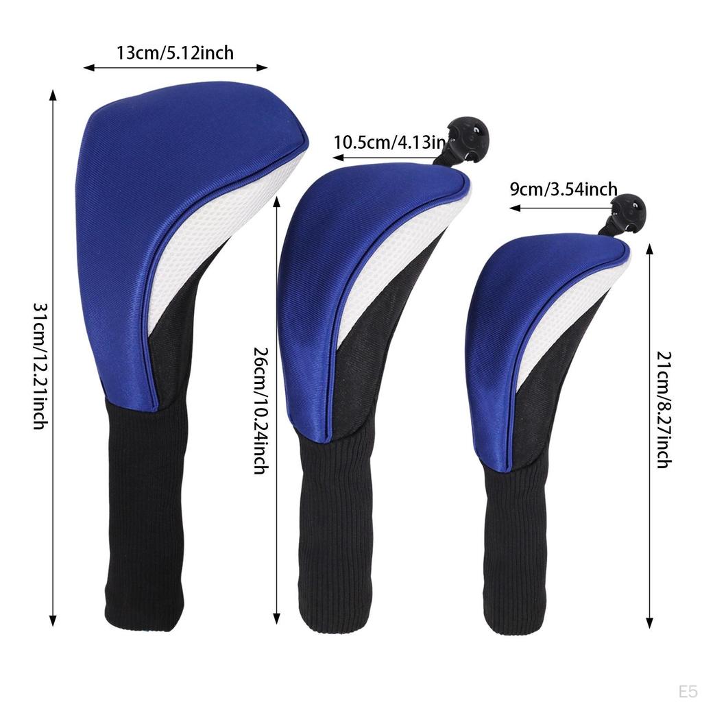 3 Golf Club Covers with Interchangeable Number Tags for Outdoor Use