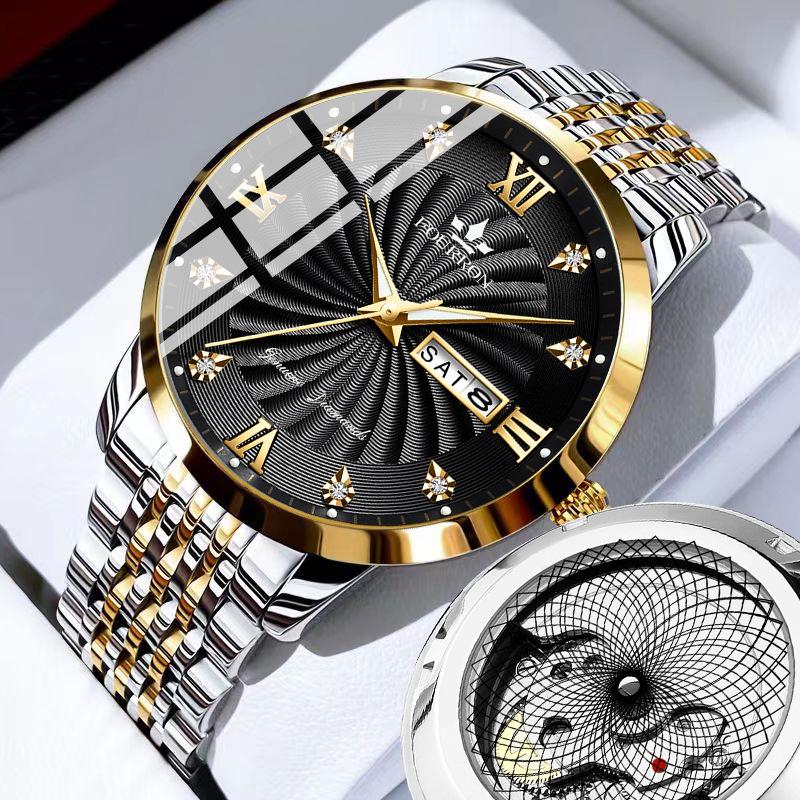 

Мужские кварцевые часы с бриллиантами и светящимся двойным календарем