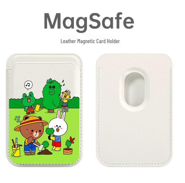 Brown Bear Leather MAGsafe Magnetic Card Holder for Apple Phone - Convenient Access