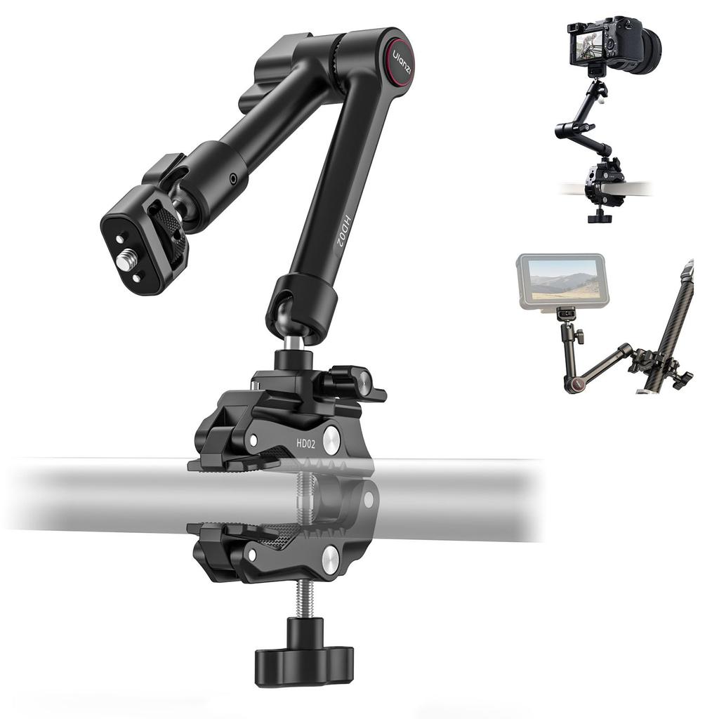Ulanzi HD02 Camera Mount Arm + Clamp, 10-inch Magic Arm with Super Clamp, 3KG Load Capacity, Metal, Articulated Arm, Camera Monitor Mount, 1/4-inch &