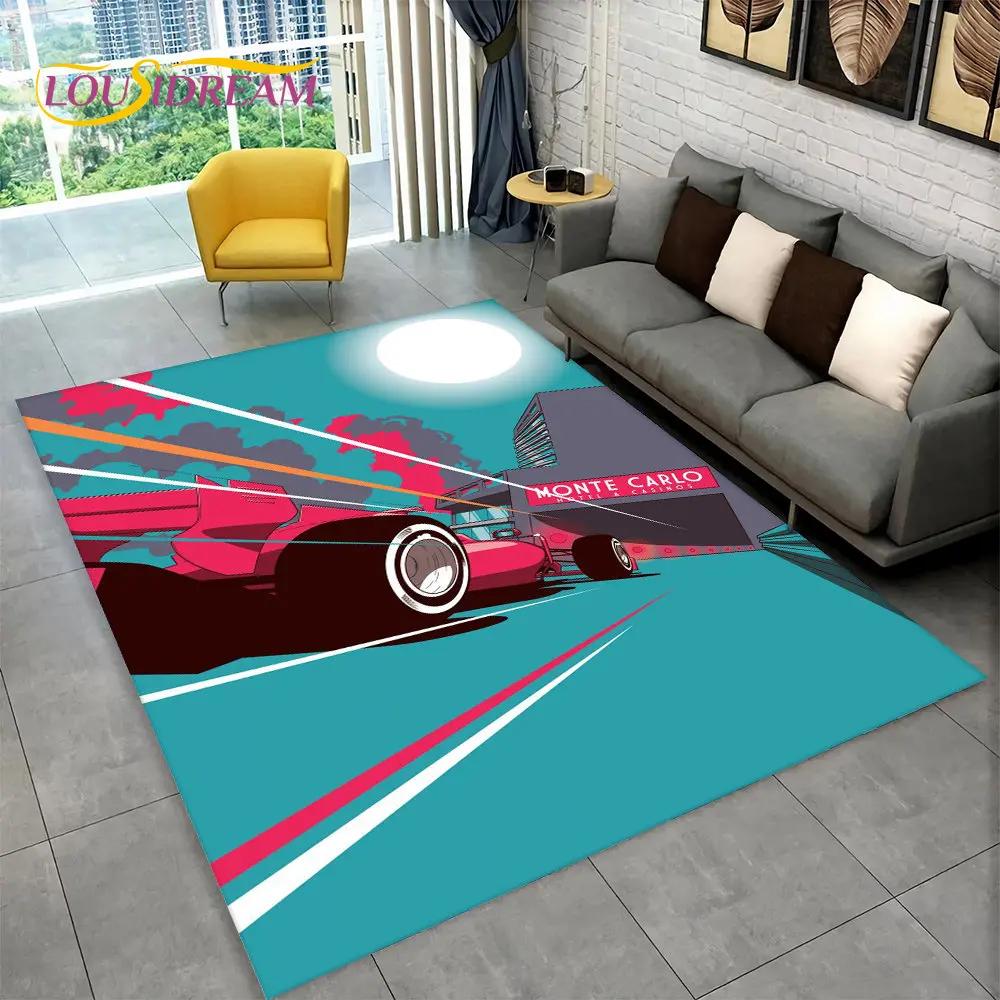 3D závodní auto koberec velký, koberec pro domácí obývací pokoj ložnice pohovka rohožka dekorace, dětská podložka do kuchyně protiskluzová podlahová podložka