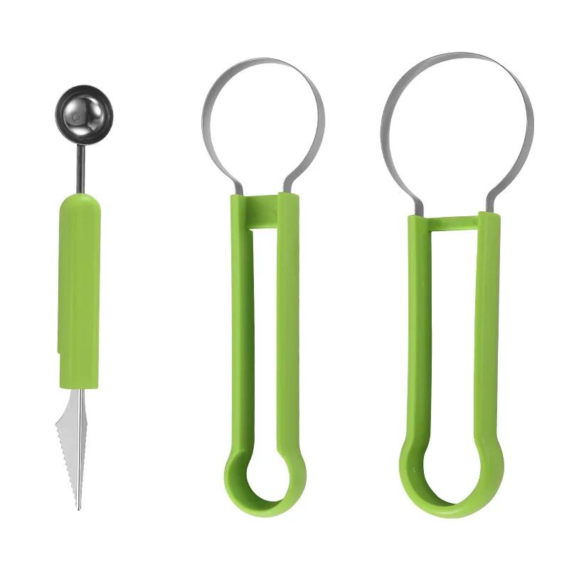 Stainless Steel 3 In 1 Melon Slicer Cutter Scoop Digger Ball Spoon Carving Knife Fruit Vegetable Separator Kitchen Gadgets Tools