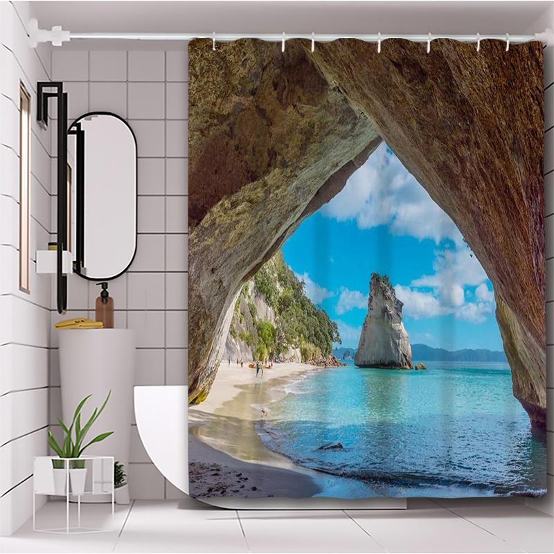 

Beach In The Cave Pattern Bathing Curtain Bathroom Shower Curtain Waterproof With 12 Hooks Home Deco Free Ship 180x180cm curtain синий