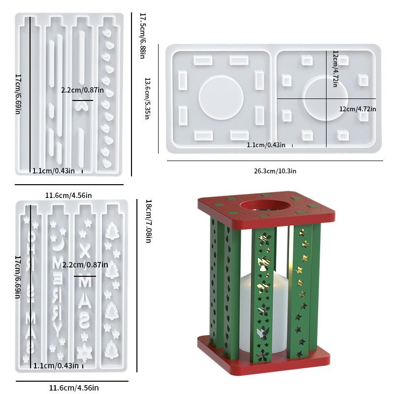 HY 3pcs/kit Combined Christmas Lantern Resin Mold Silicone Square Round Christmas Tealight Candle Holder Mold for Home Decor