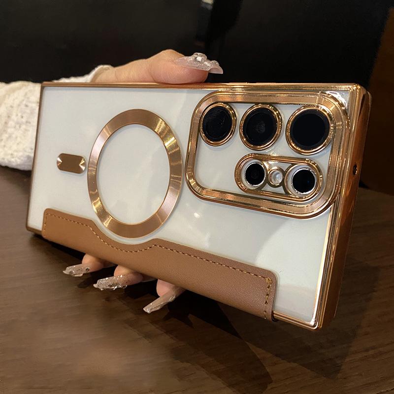 Flip Cover Plating Magnetic Clear Case For Samsung S25 S24 Ultra S23 FE S22 Plus A55 A35 A15 A05S Slot Card Wallet Leather Cases