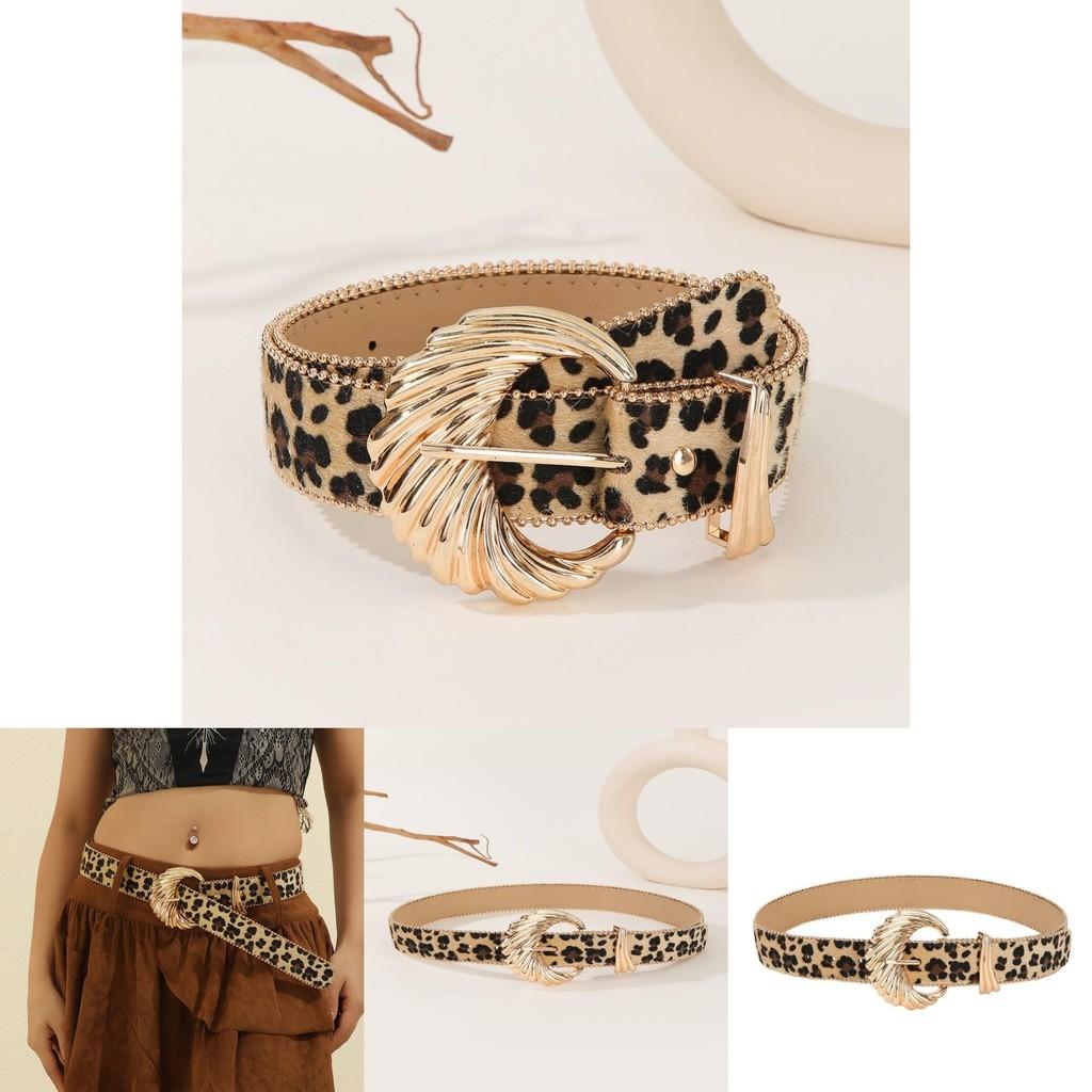 Retro Leopard Print Womens Belt With Gold Buckle For Casual Vintage Style