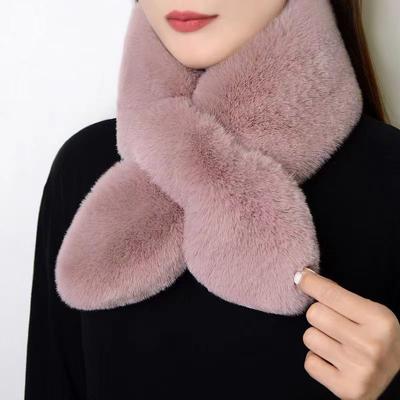 Scarf Warm In Winter Thickened Imitation Rabbit Plush Scarf Versatile Neck Protector Cross Scarf Unisex
