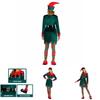 Women's Xmas Elf Cosplay Costume Soft Velvet Skirt With Bells Serrated Cuffs